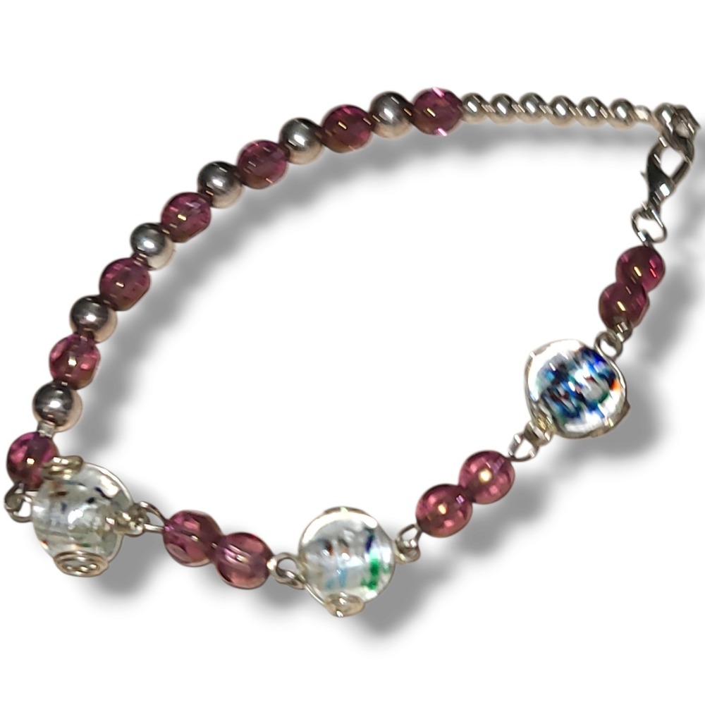 Wire Wrapped Art Glass Beaded Anklet Ankle Bracelet 9"